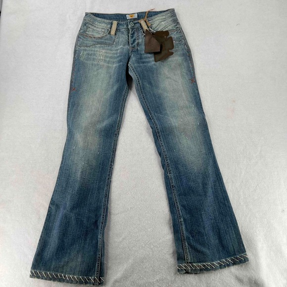 NWT Antik Denim Jeans Women's Size 29x33 Blue Button Bootcut Thick Stitch - Picture 1 of 9